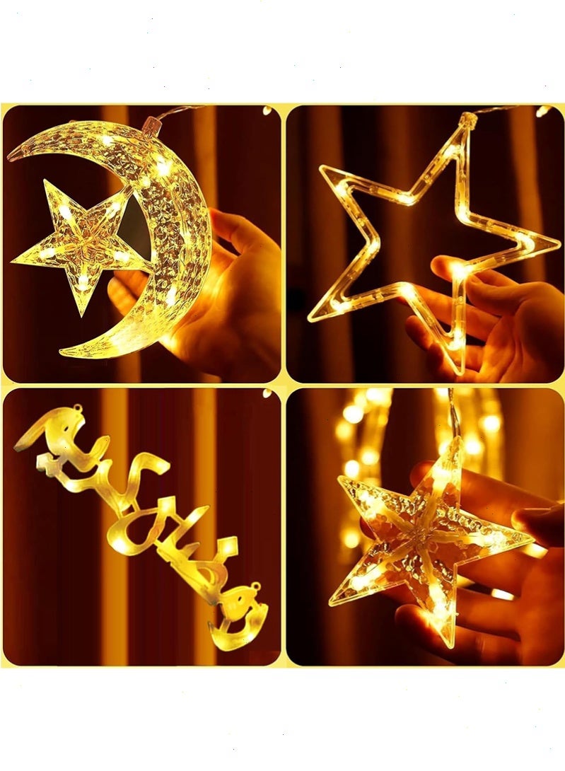 توبيتش أضواء رمضان، أضواء زينة رمضان بيضاء دافئة على شكل قمر ونجوم، زينة نوافذ 8 أوضاع إضاءة داخلية وخارجية لزينة المنزل في رمضان - Image 3